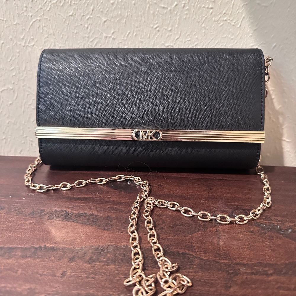 Michael Kors Black Clutch with Gold Accent - Picture 2 of 4